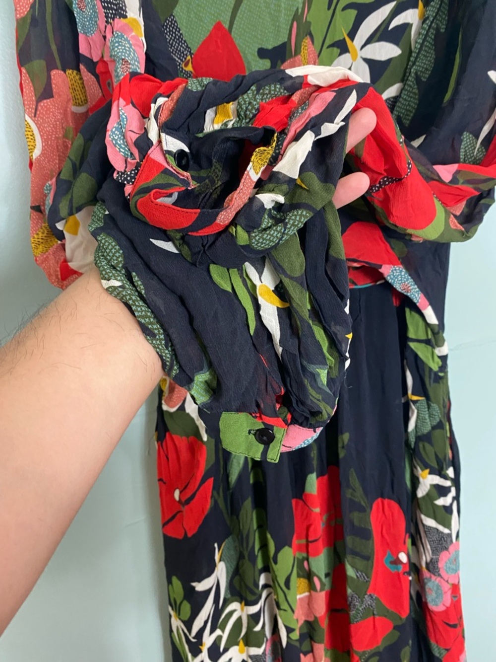 Farm Rio Anthropologie Long Sleeve V Neck Floral Maxi Dress Medium - Picture 8 of 8